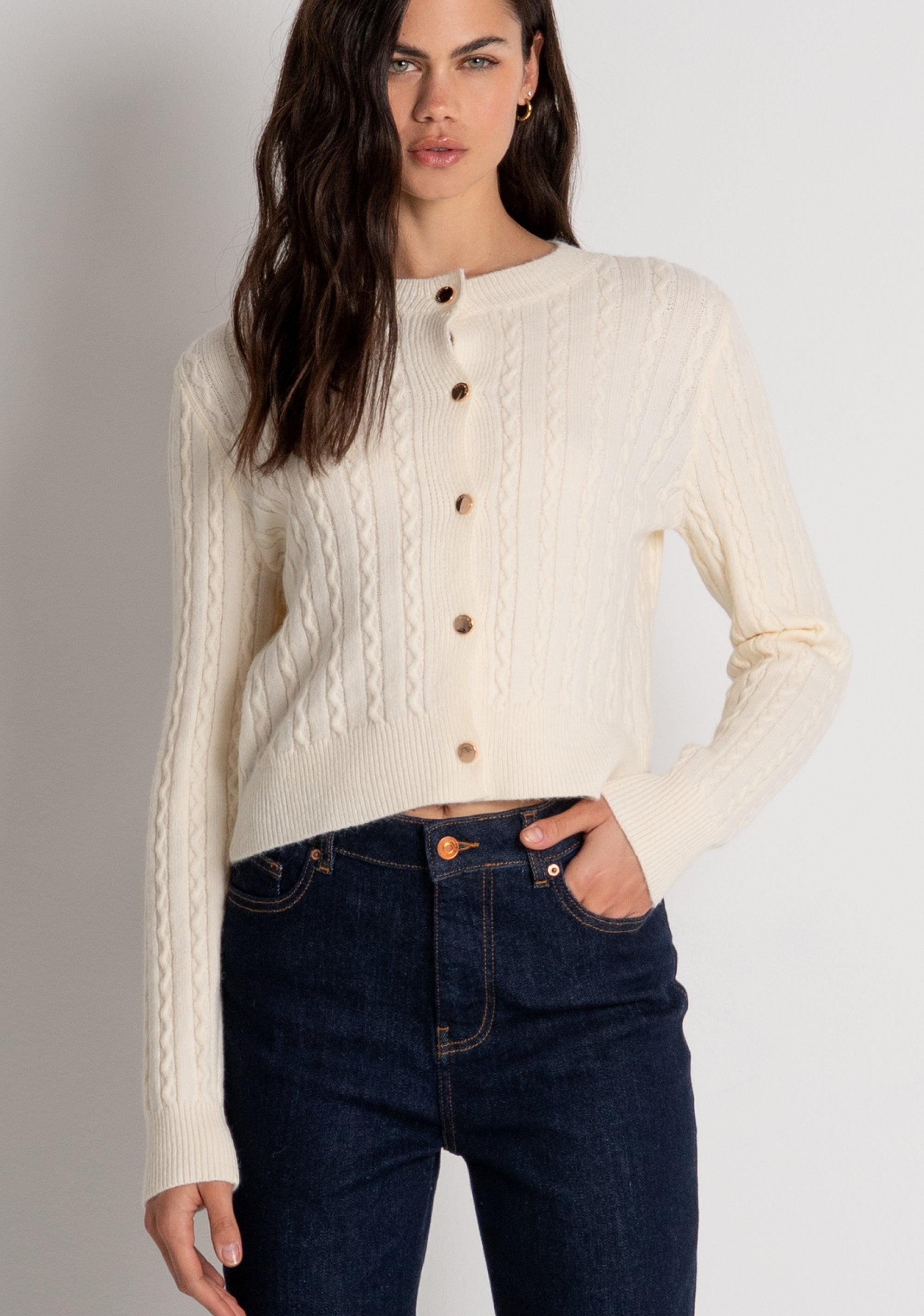 Knitted cardigan regular fit with cable stitch Fracomina FY26WT8037K45801-B59-2