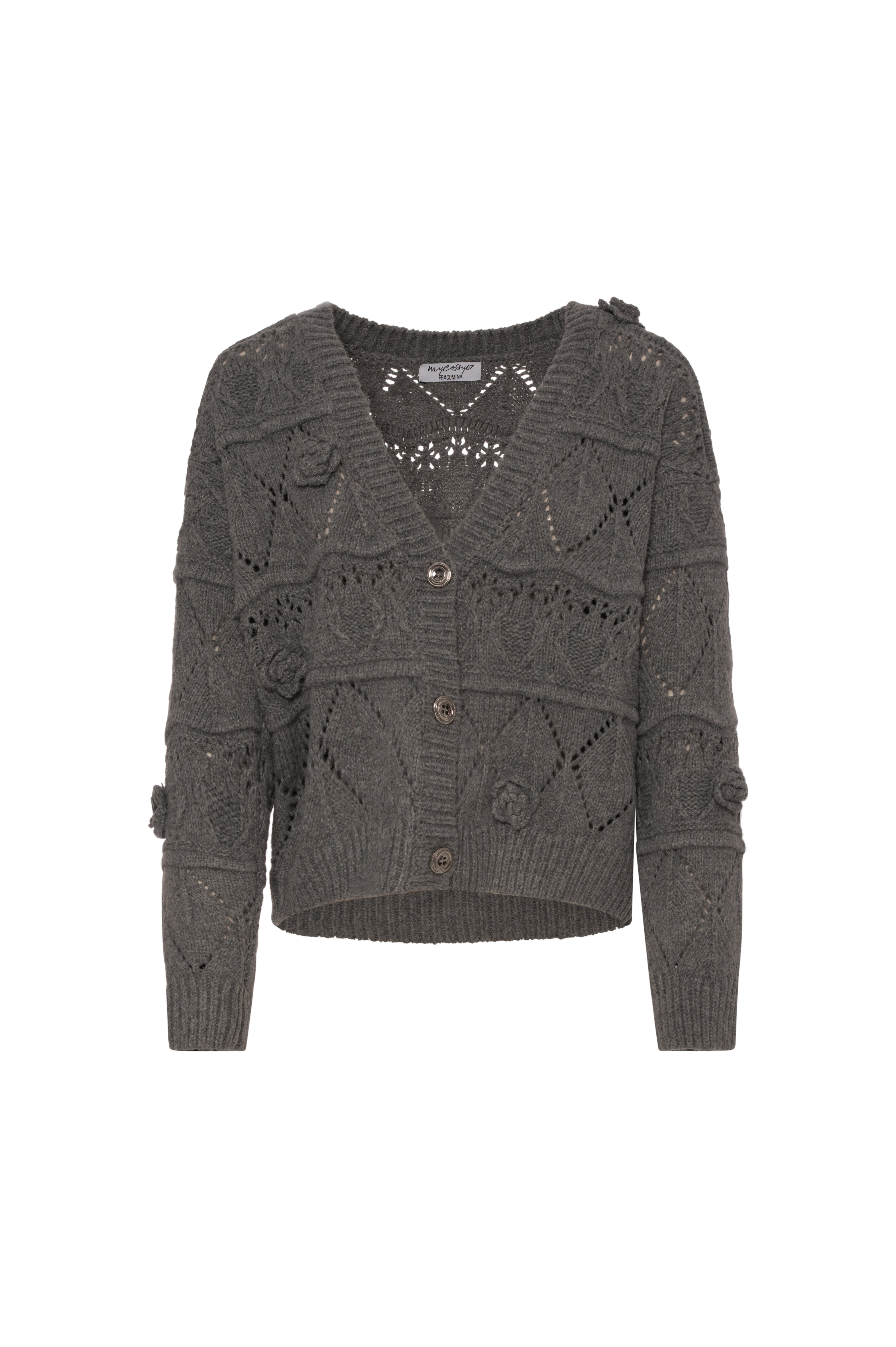 Knitted cardigan regular fit with cable stitch and openwork Fracomina FY26WT8038K47401-KE9-1