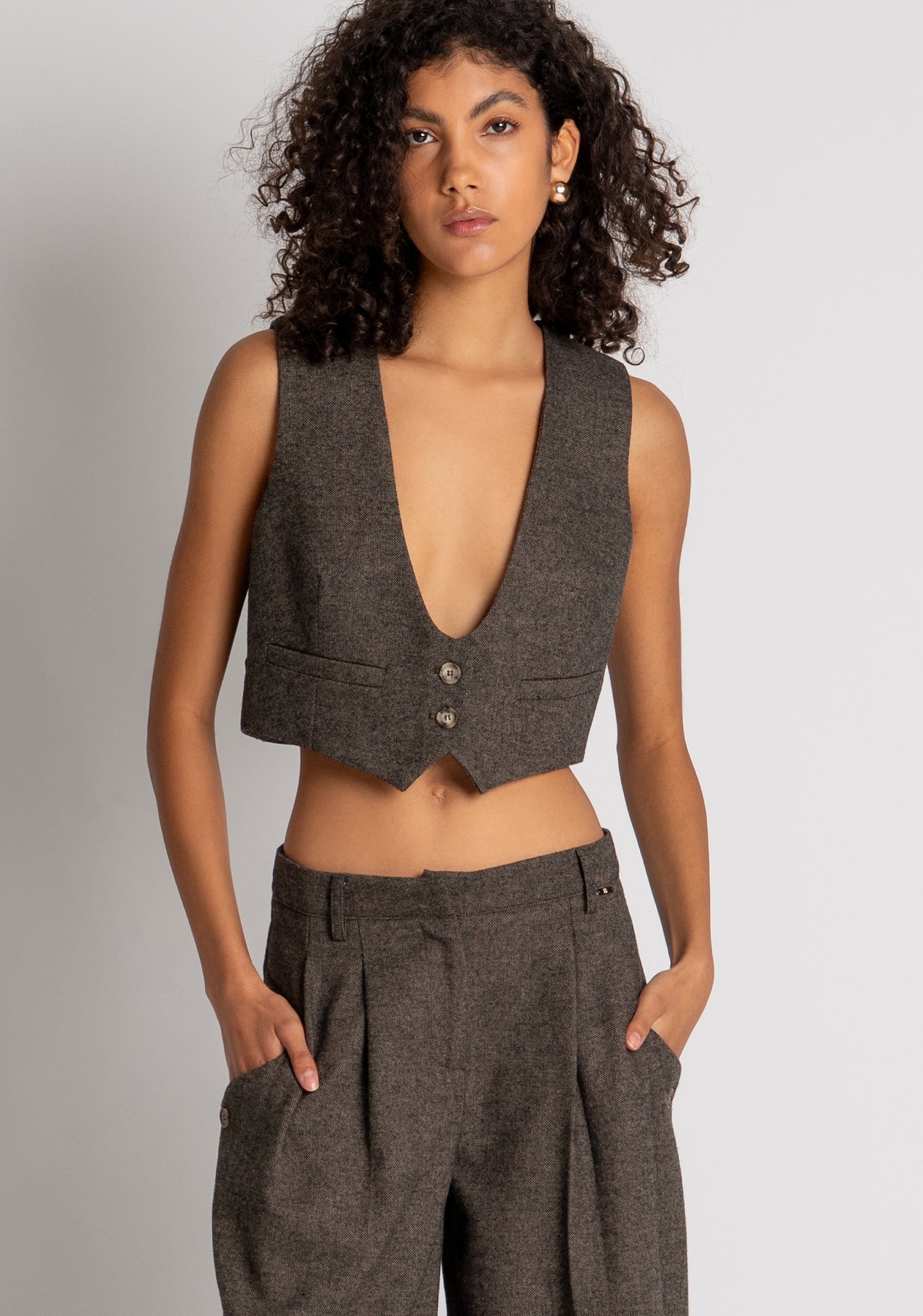 Palazzo pant wide fit made in tweed Fracomina FZ26WV3002W73601-091-2