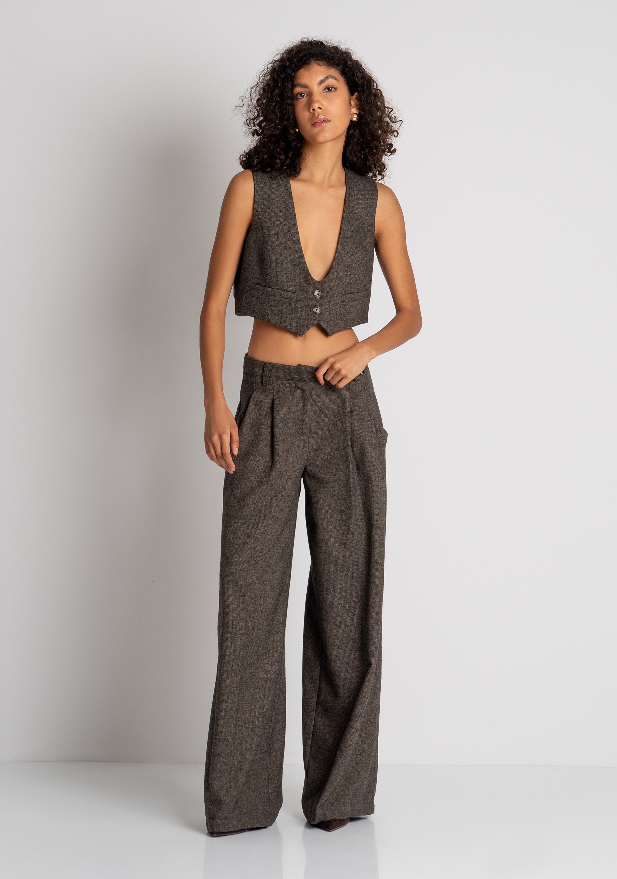 Palazzo pant wide fit made in tweed Fracomina FZ26WV3002W73601-091-3