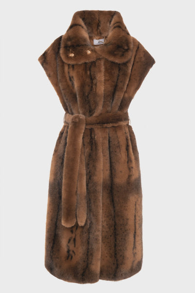Long sleeveless jacket made in fake fur