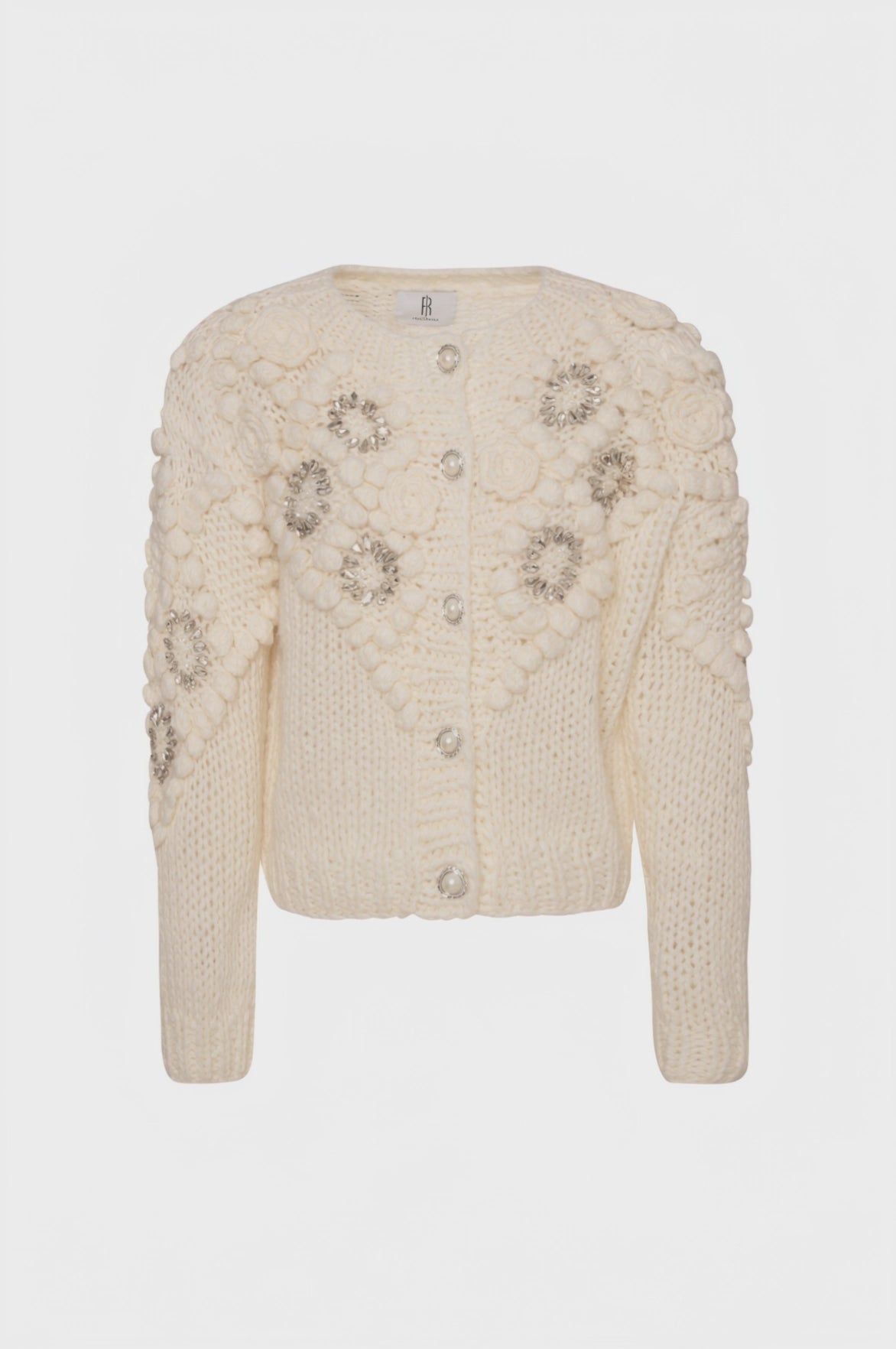 Knitted cardigan regular fit with 3D stitch and jewelry applications