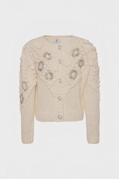 Knitted cardigan regular fit with 3D stitch and jewelry applications