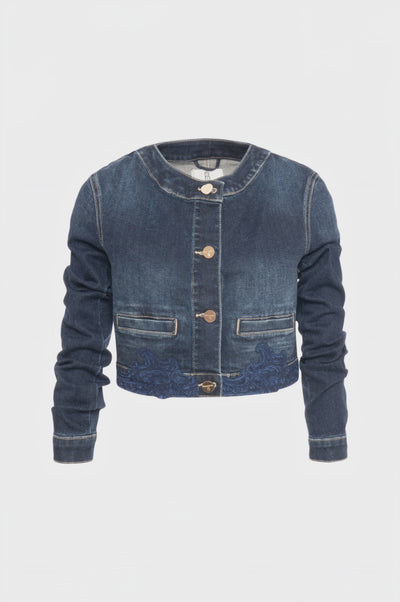 Jacket cropped made in denim with middle wash
