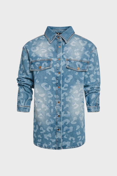 Shirt regular fit made in denim with middle wash and animalier pattern