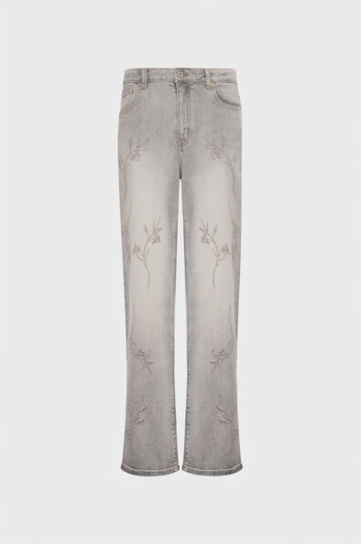Jeans wide leg made in grey denim with light wash