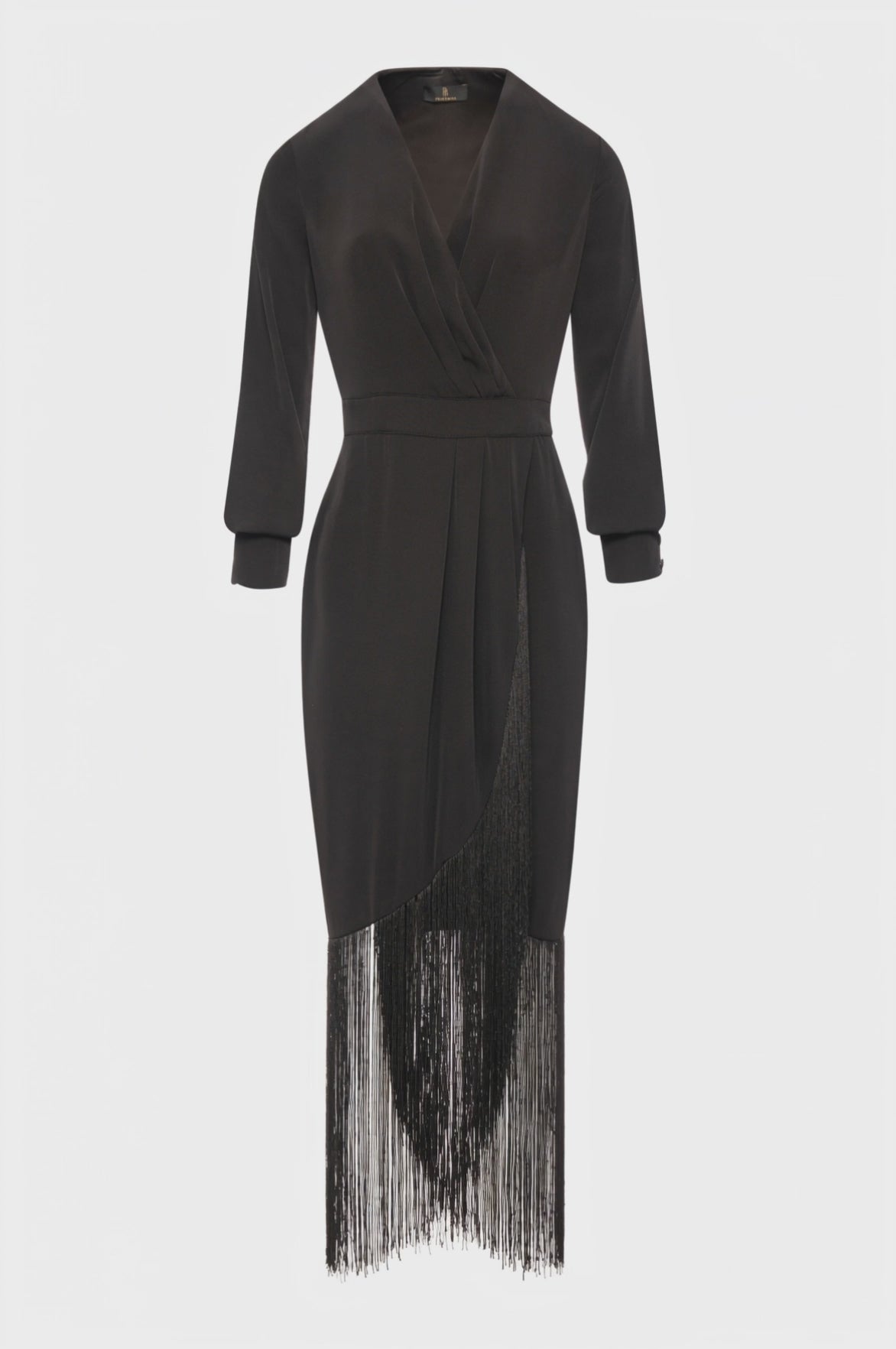 Long dress slim fit with fringes at the bottom