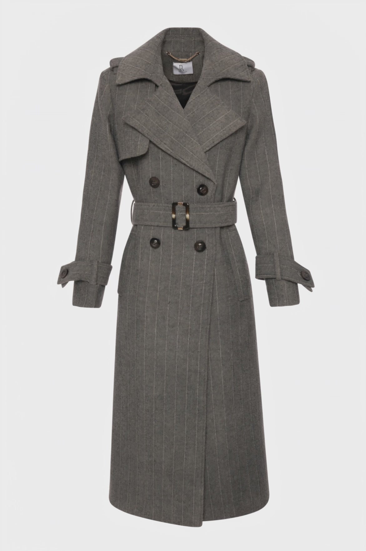 Trench coat regular fit made in pinstriped fabric with wool