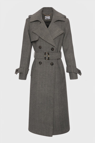 Trench coat regular fit made in pinstriped fabric with wool