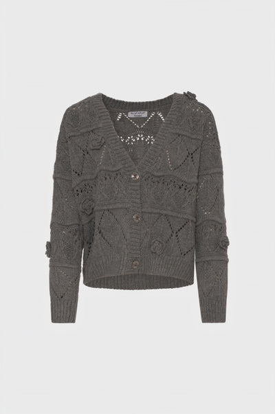 Knitted cardigan regular fit with cable stitch and openwork