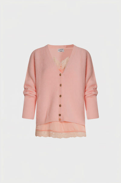 Cardigan regular fit with top lingerie style made in satin and lace