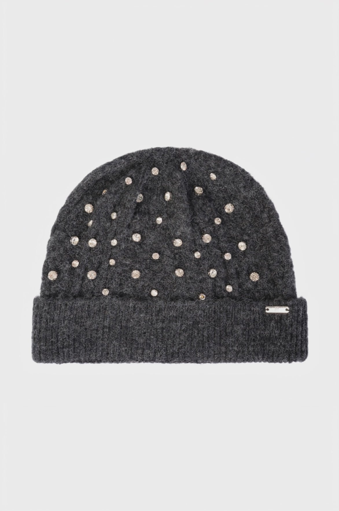 Knitted hat with shiny stones applied