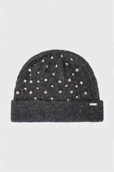 Knitted hat with shiny stones applied