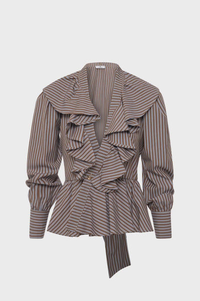 Blouse regular fit with stripes and frills