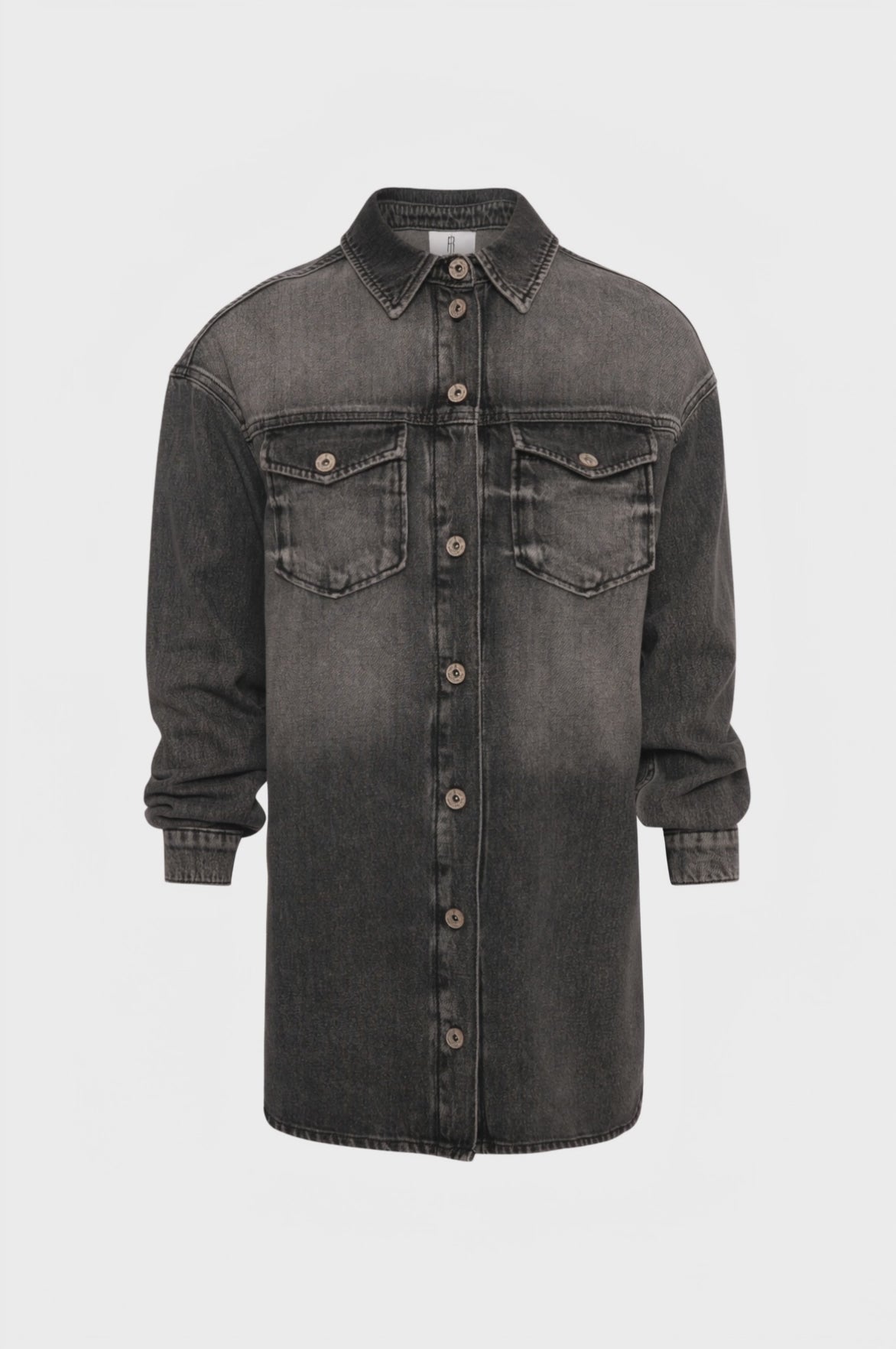 Long shirt over fit made in black denim with middle wash