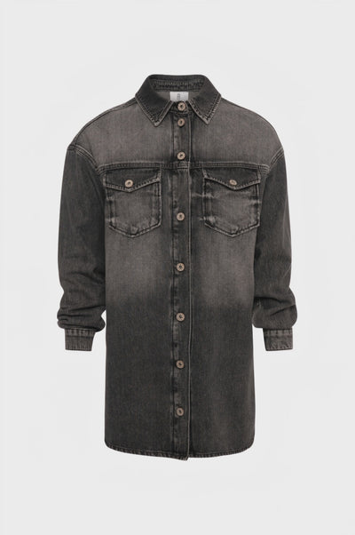 Long shirt over fit made in black denim with middle wash