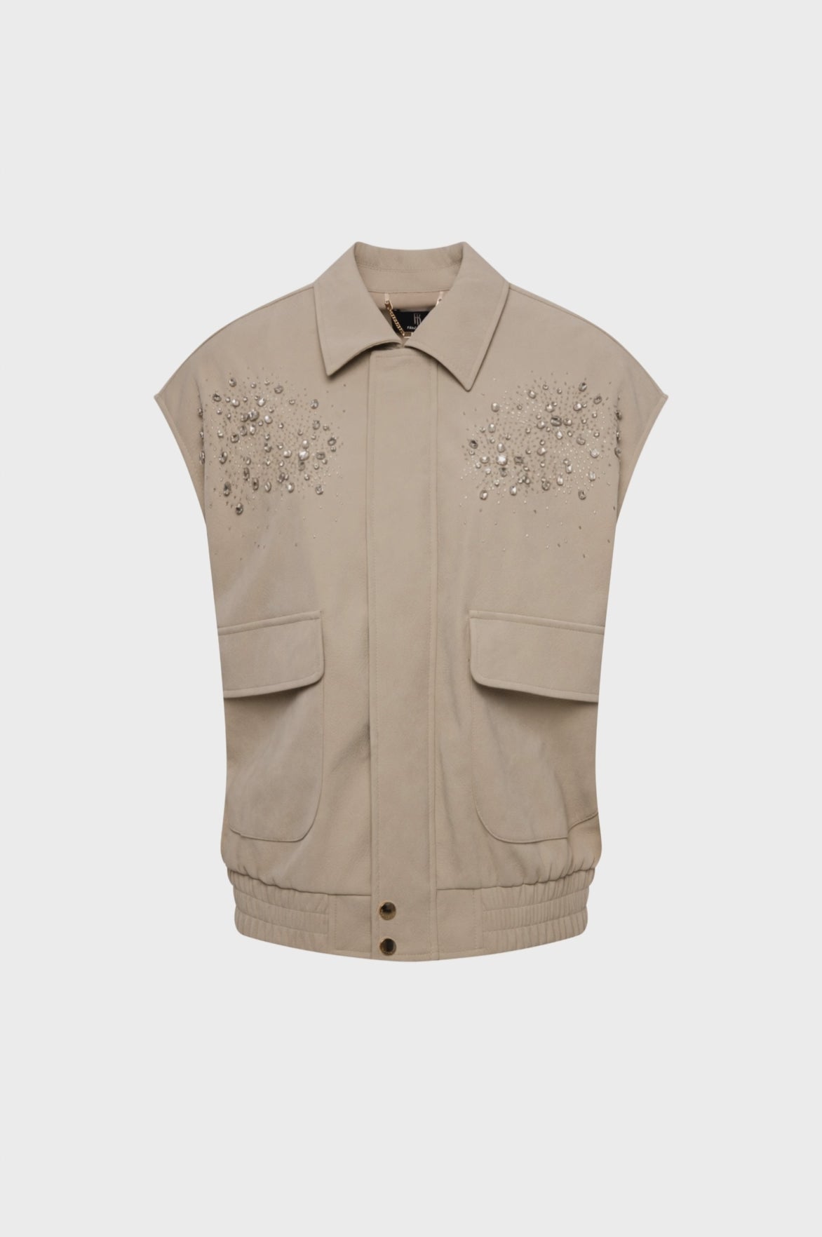Sleeveless jacket with jewelry applications