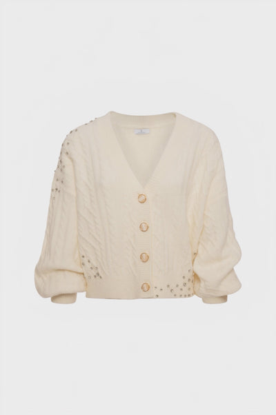 Knitted cardigan over fit, cropped, with cable stitch