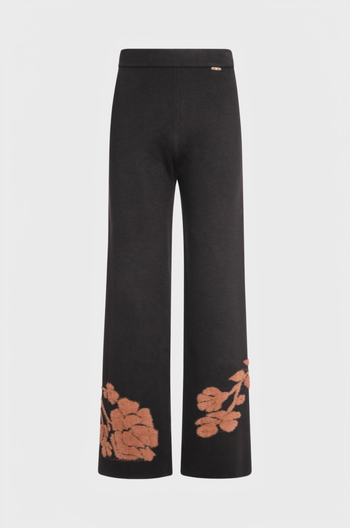 Knitted palazzo pant wide fit with flowery jacquard