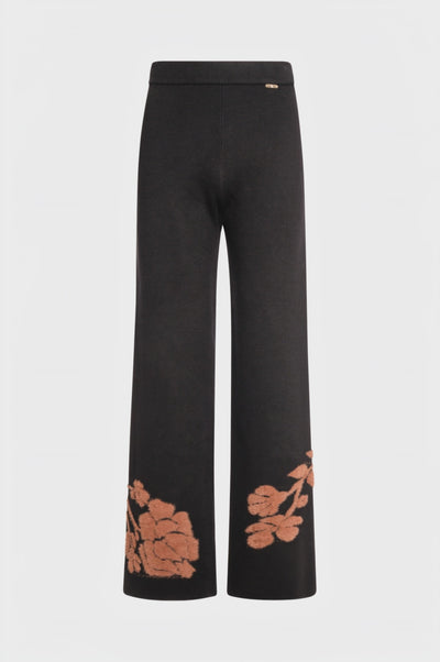 Knitted palazzo pant wide fit with flowery jacquard