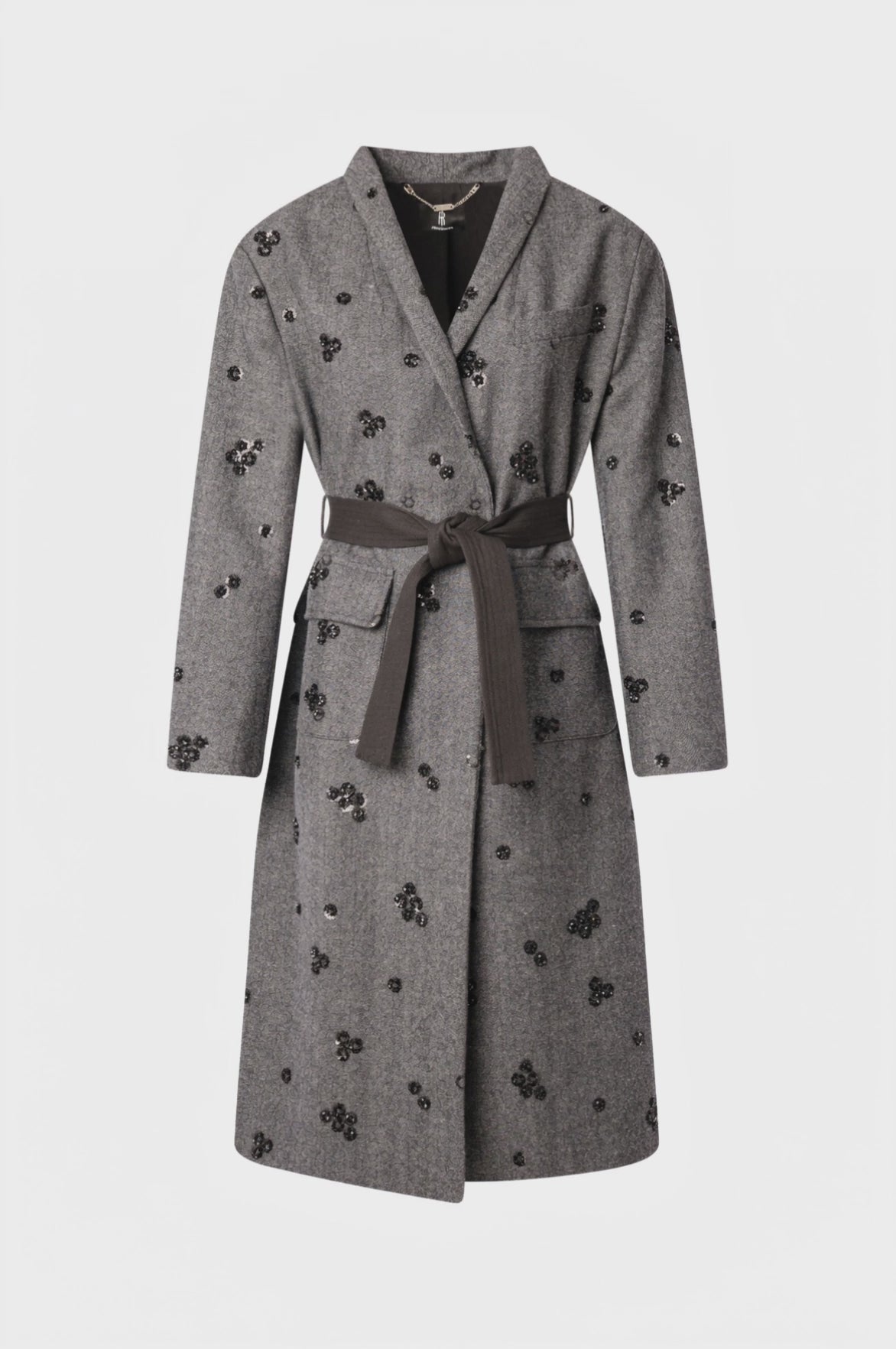 Long coat regular fit double breasted with sequins applications