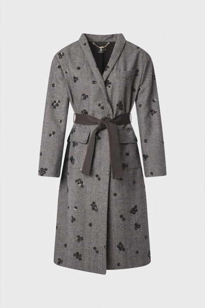 Long coat regular fit double breasted with sequins applications