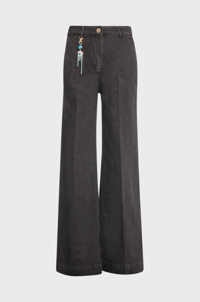 Palazzo pant wide fit made in black denim with dark wash