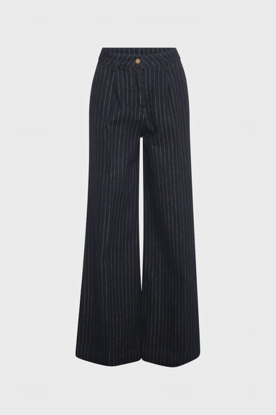 Jeans Chino's style flare made in pinstriped denim with middle wash
