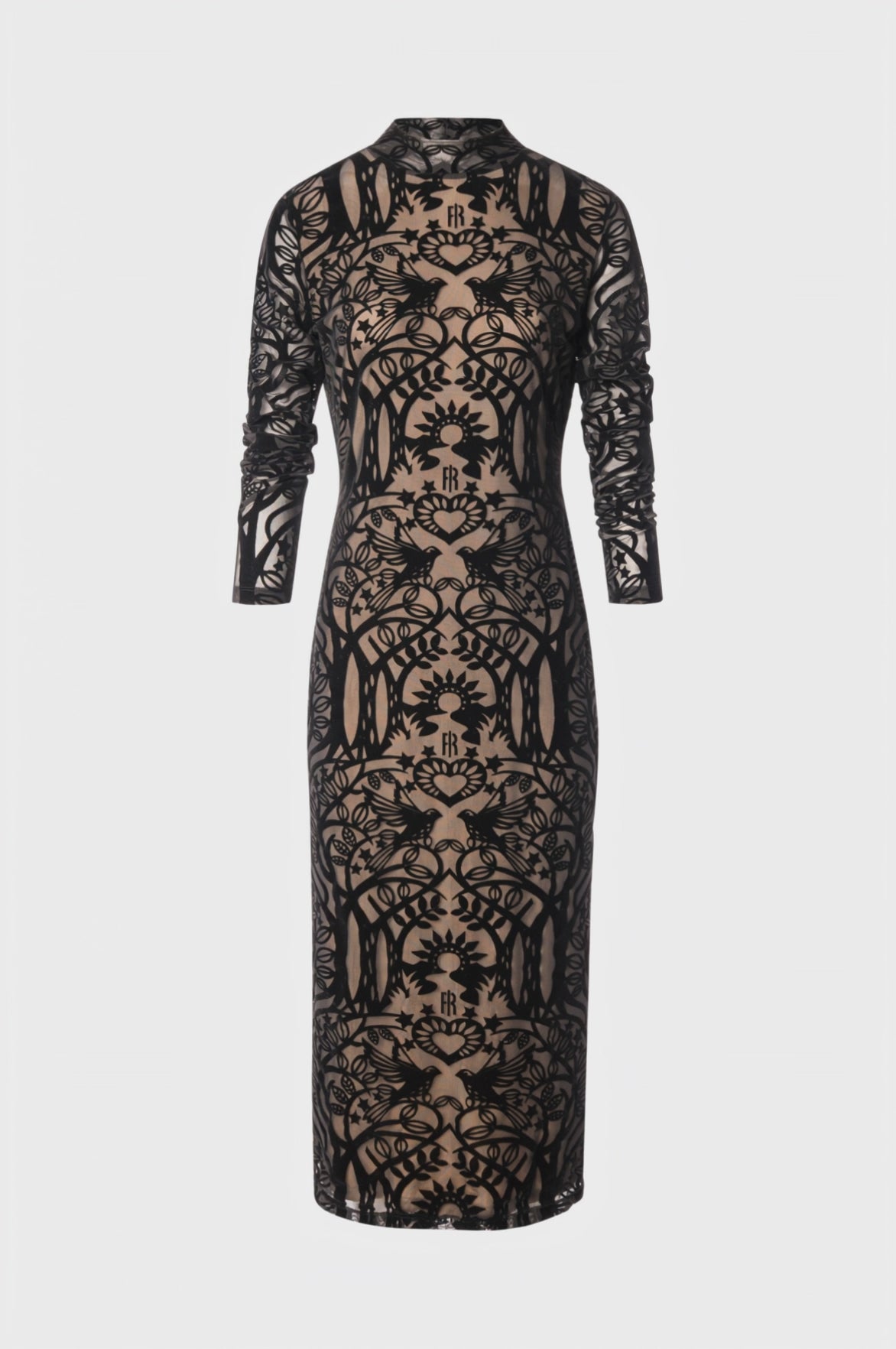 Dress slim fit middle length made in flocking lace