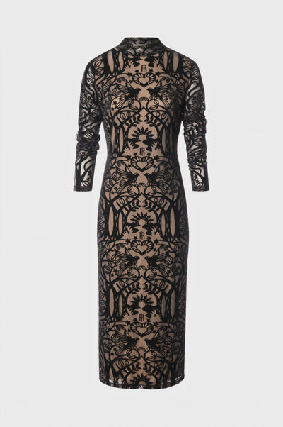 Dress slim fit middle length made in flocking lace