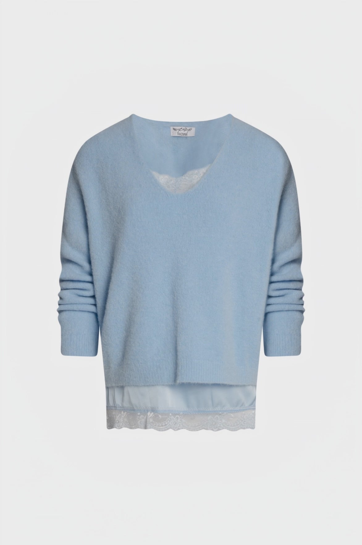 Knitwear regular fit with lingerie style top made in satin and lace