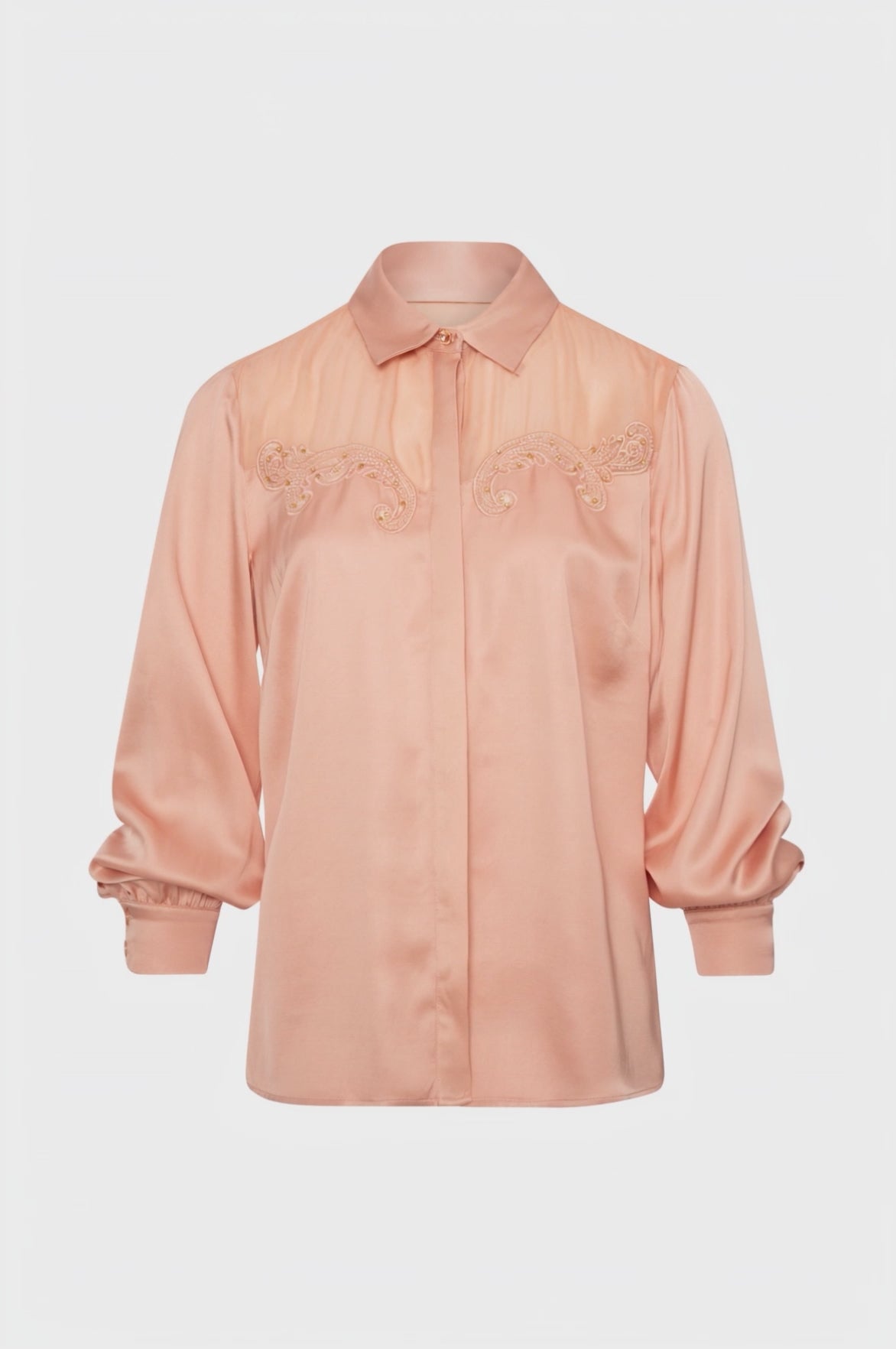 Shirt regular fit made in satin with embroideries