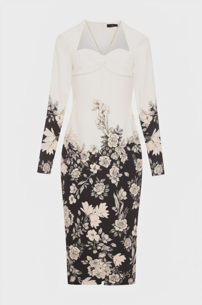 Dress slim fit middle length with flowery print