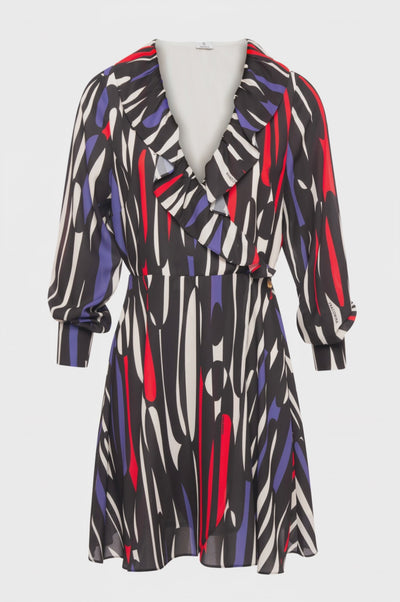 Mini dress with long sleeves with geometric pattern