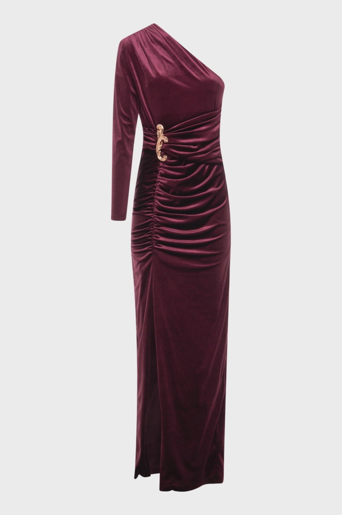Long single shoulder dress made in velvet