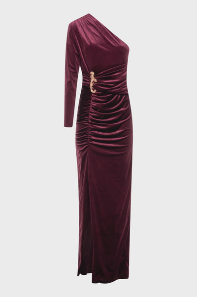 Long single shoulder dress made in velvet