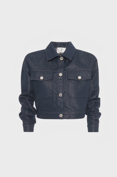 Jacket cropped made in denim with raw wash