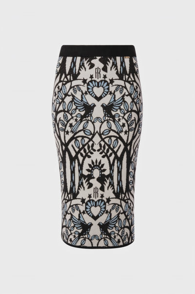 Knitted skirt slim fit middle length with jacquard effect