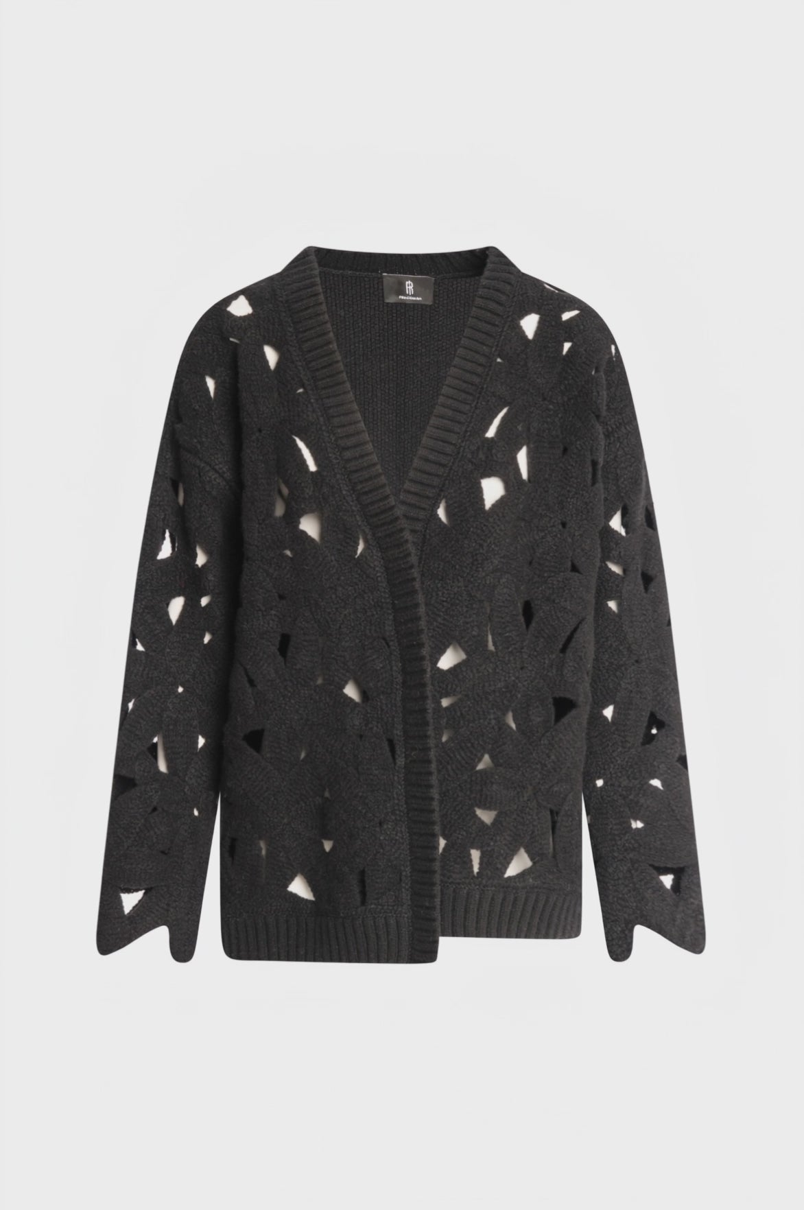 Knitted cardigan regular fit, opened, with macrame manufacture made in merinos wool