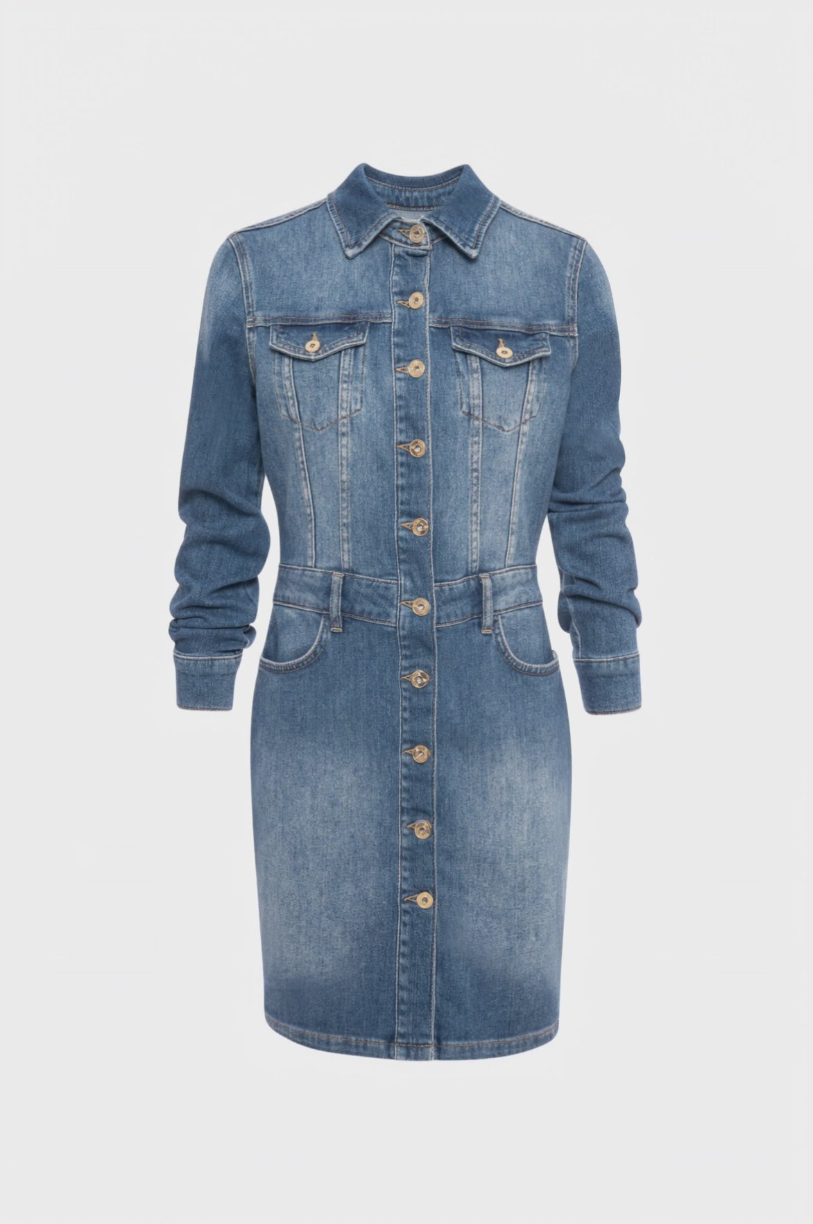Chemisier dress slim fit made in denim with middle wash
