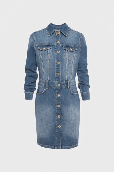 Chemisier dress slim fit made in denim with middle wash
