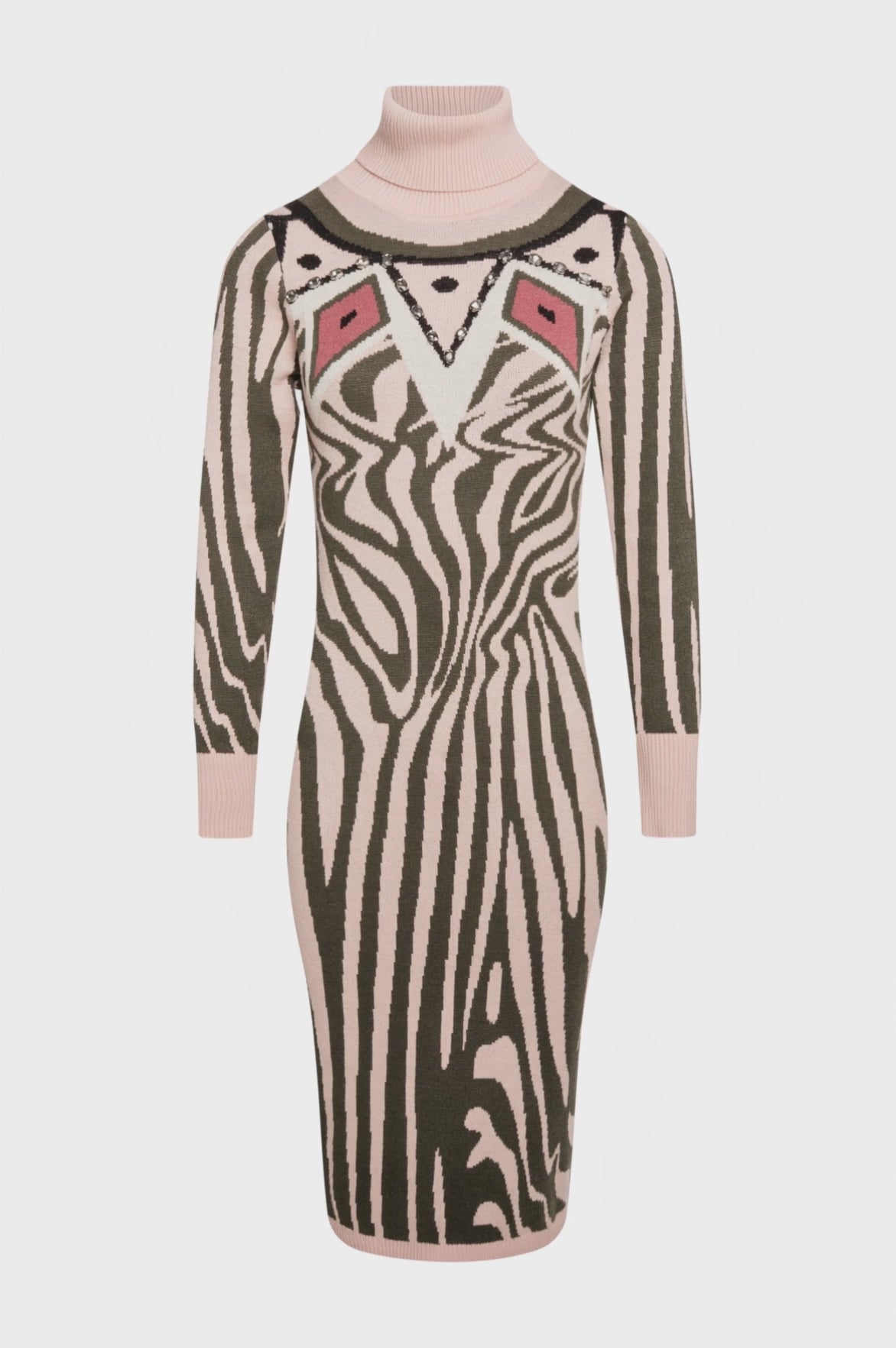 Knitted dress slim fit middle length with animalier jacquard effect