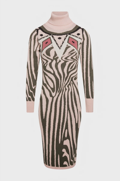 Knitted dress slim fit middle length with animalier jacquard effect