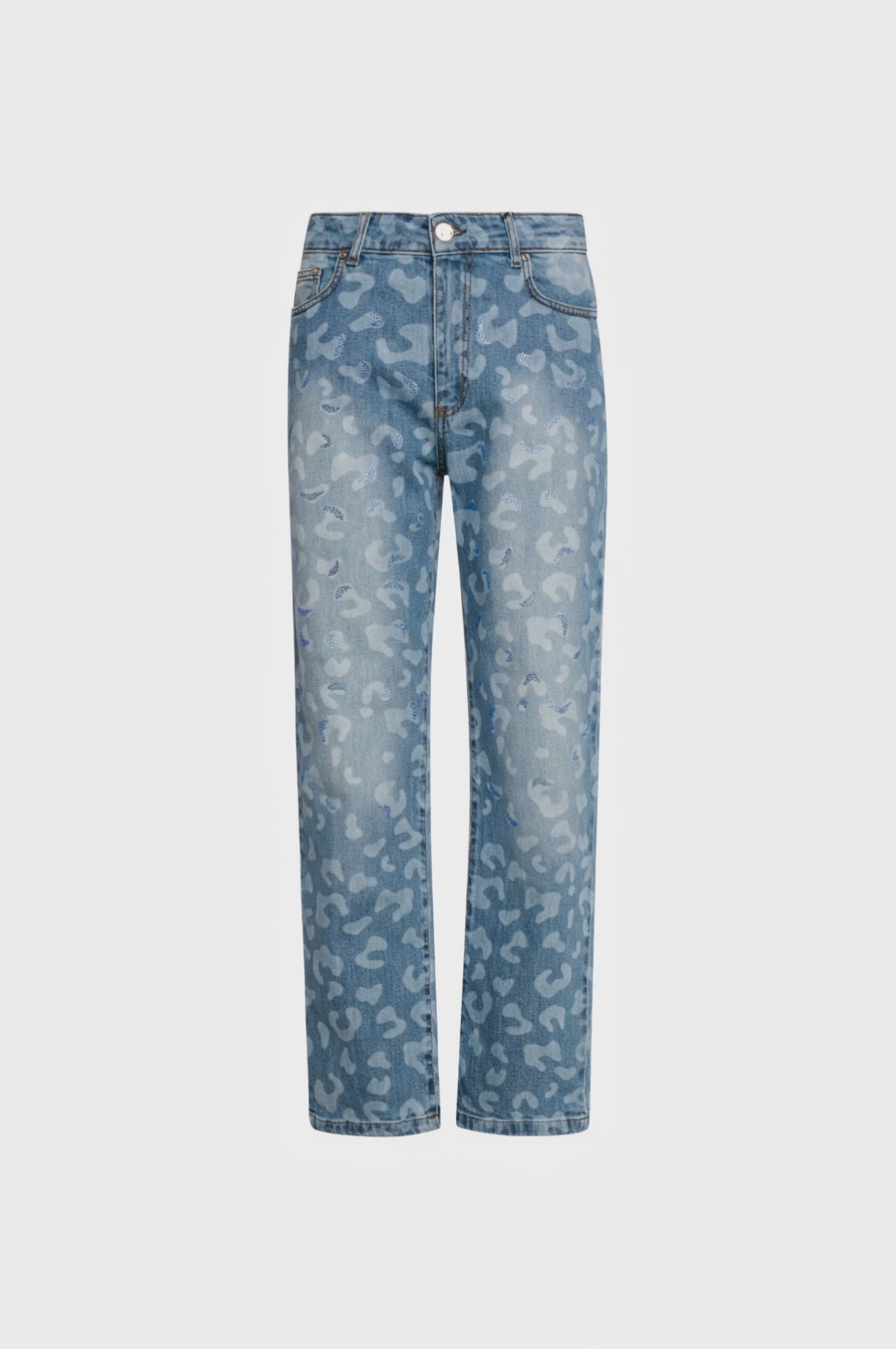 Jeans wide leg made in denim with light wash and animalier pattern