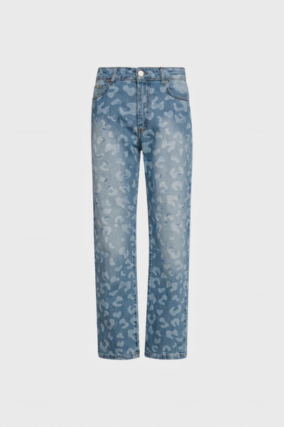 Jeans wide leg made in denim with light wash and animalier pattern