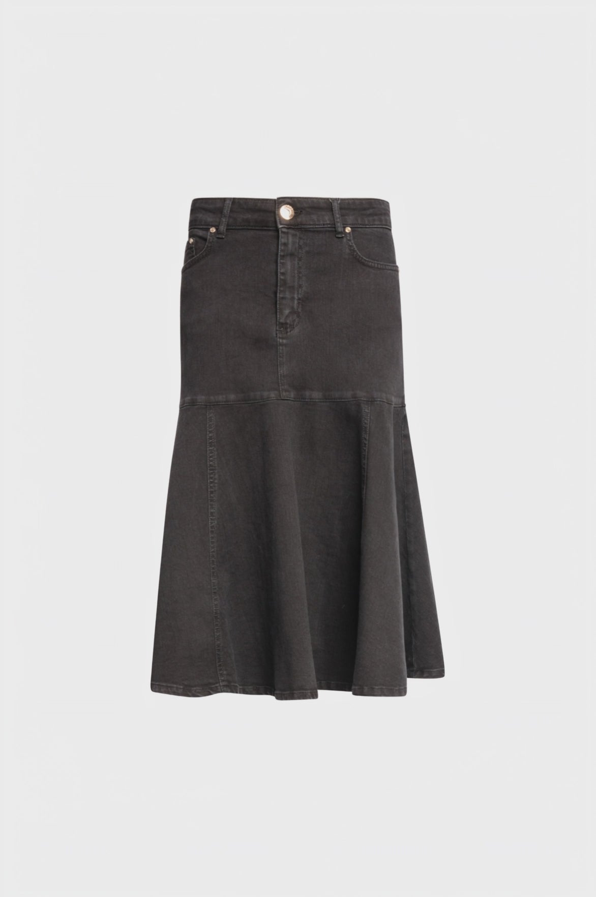 Skirt regular fit middle length made in black denim with dark wash