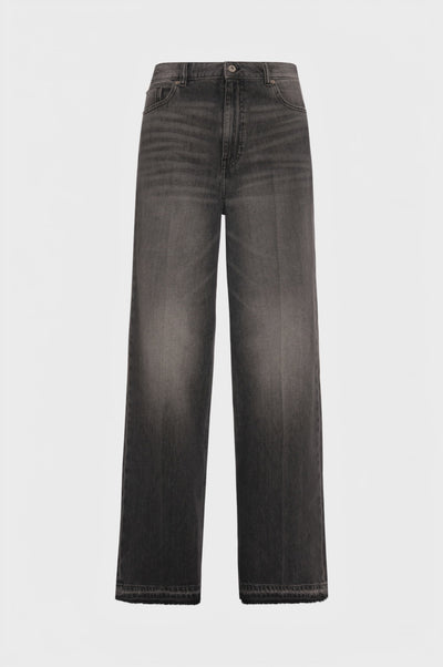 Jeans straight line made in black denim with middle wash