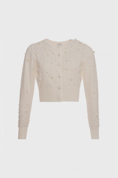 Knitted cardigan cropped with pearls applied