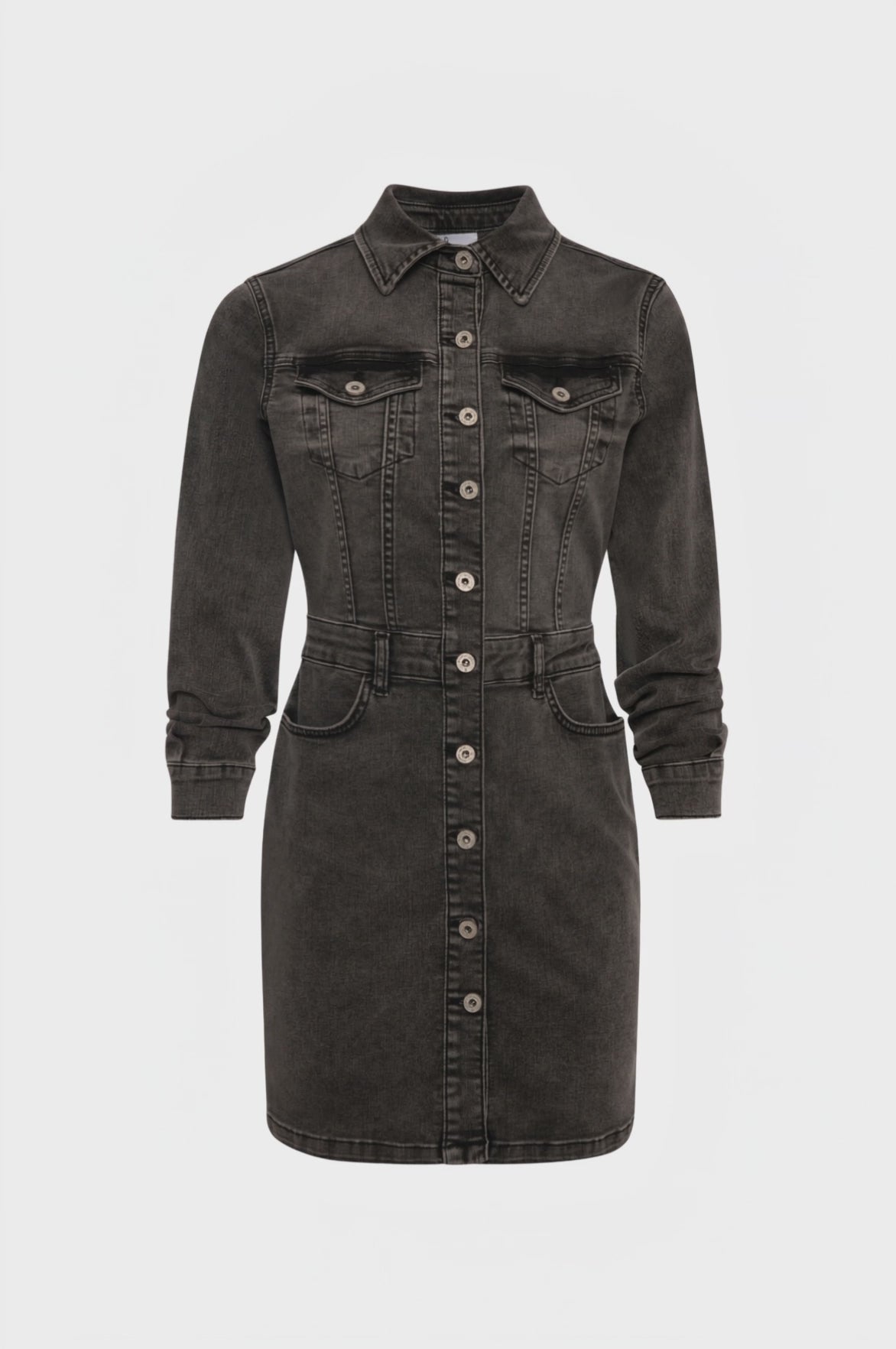 Chemisier dress slim fit made in black denim with middle wash