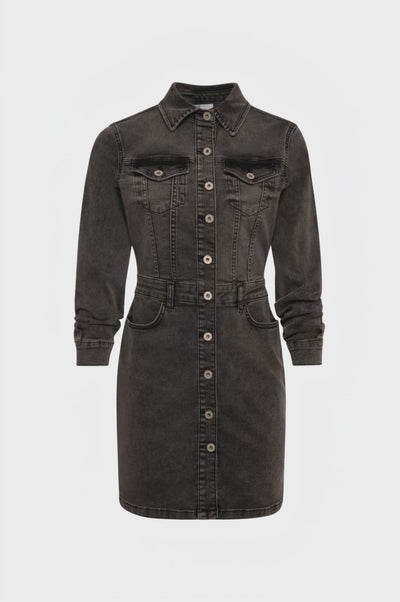 Chemisier dress slim fit made in black denim with middle wash